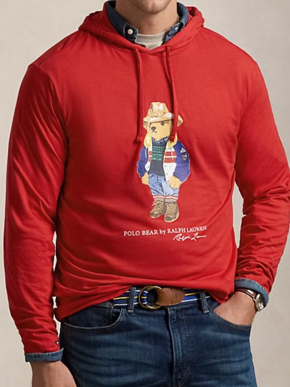 POLO RALPH LAUREN Polo Bear Jersey Hooded Red T-Shirt size XXL